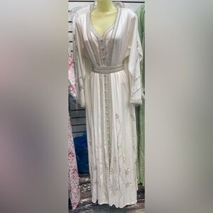 Bridal White and Silver Embellished Abaya Dress
